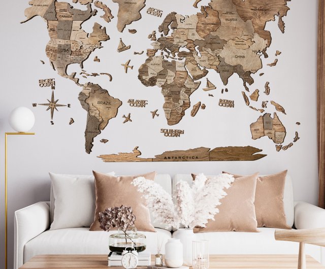 50%OFF】ウクライナ 壁掛け、木製世界地図3D、旅行用ウォールアート