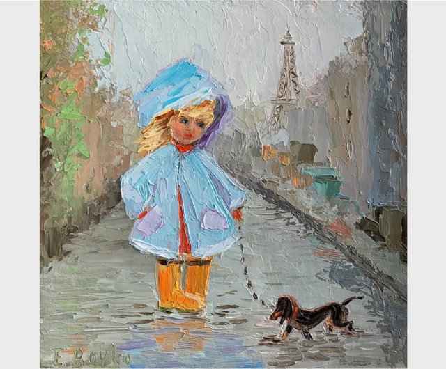 油絵 菅家令子 絵 絵画インテリア額付(白) uF6-071719 子犬と蟻さん