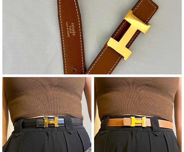 香港 Hermes H リバーシブルベルト 24mm ゴールドバックル ブラック