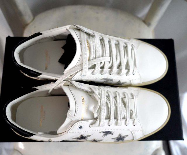 5%OFF】香港 SAINT LAURENT ホワイトレザー星柄スニーカー 42サイズ Mr