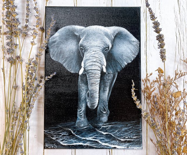 台湾 象のフレームレス絵画ハンドペイントアクリル絵画 Aries and
