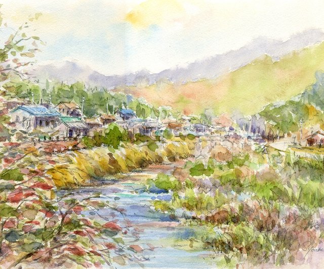 送料無料】受注制作します 水彩画原画 里山の秋3 松下勝明 - Pinkoi