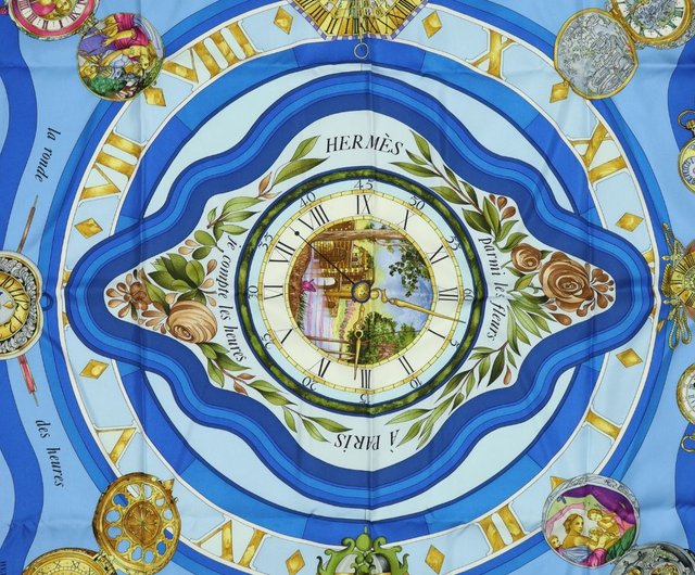 エルメス カレ 90 時の輪舞 ブルー スカーフ - 01264 Fingertips