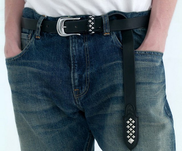 送料無料 20%OFF】台湾 Calee Studs Leather Narrow Belt シルバー