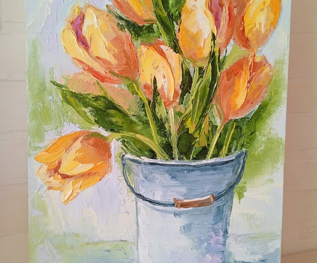 送料無料】ウクライナ チューリップの絵。花の絵。チューリップの壁