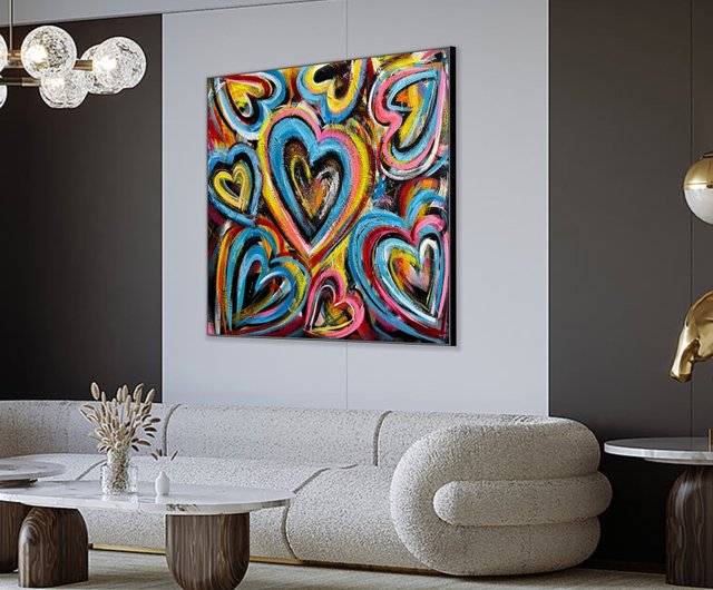 送料無料】スペイン ロマンチックな絵画 ハートの絵画 虹色のアート
