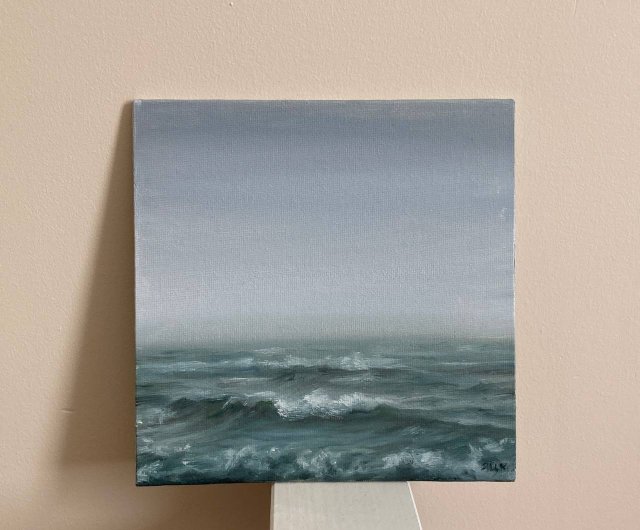 ロシア 風景画 キャンバスに描かれた海 霧の波 海のアート 油絵 手描き