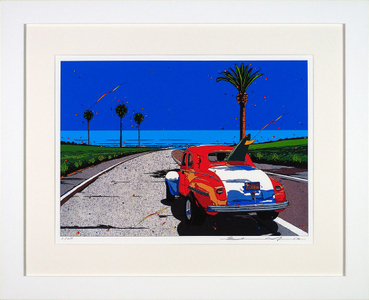 版画 鈴木英人 「海にむかって」 シリアルナンバー入り フレーム付き