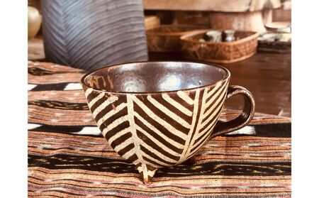 南陶窯＞三つ足カフェオレボウル【灰釉・線紋】 〇 読谷村 うつわ 陶器