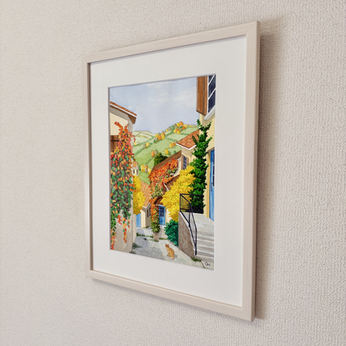 アクリル画 原画 「オータムパーク02」額縁付き F4サイズ 風景画