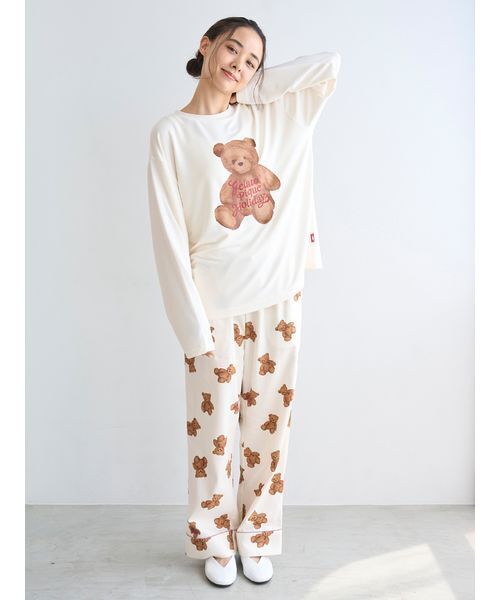 セール】【HOLIDAY】ベア柄ネルロングパンツ（ルームウェア/パジャマ