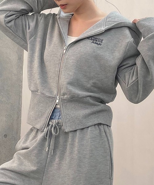 セール】◇ワンポイントロゴ刺繍 ダブルジップパーカー セットアップ