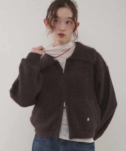 MUHET（ミュエータ）の「sequin zip-up knit cardigan / スパンコール