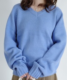 レディースのニット/セーター（ブルー・ネイビー/青色系・Vネック