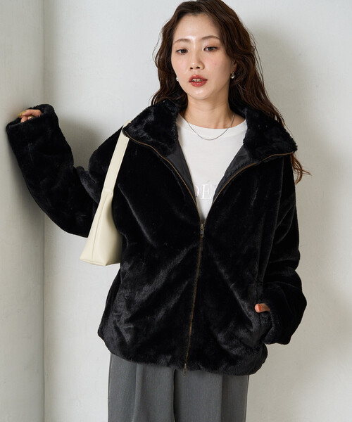 セール】限定展開 ボリューム ファー ショート コート（ブルゾン