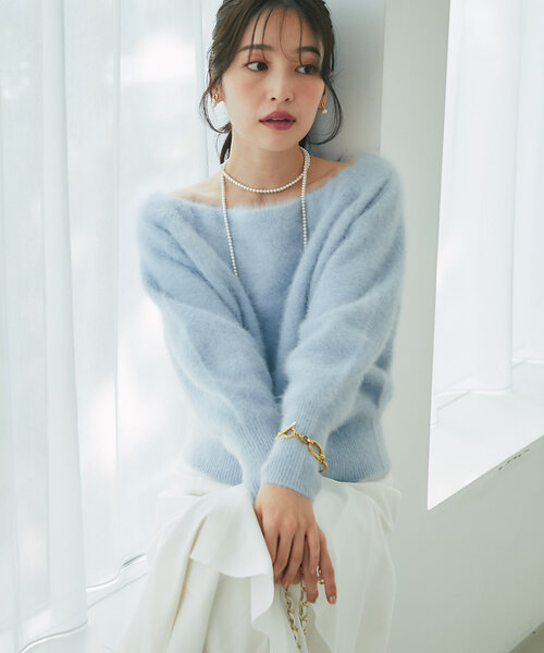 セール】ヘアリーウールカシミヤ混オフショルニット（ニット/セーター