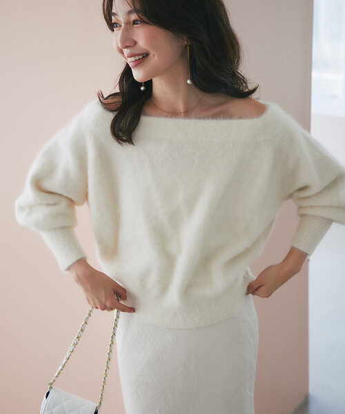 セール】ヘアリーウールカシミヤ混オフショルニット（ニット/セーター