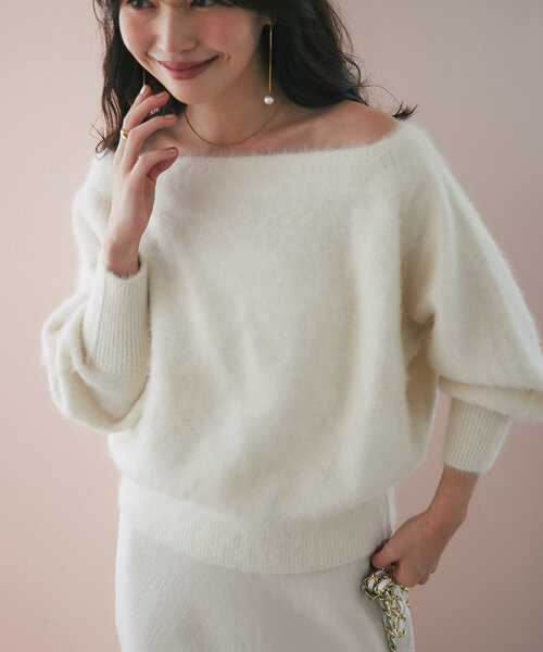 セール】ヘアリーウールカシミヤ混オフショルニット（ニット/セーター