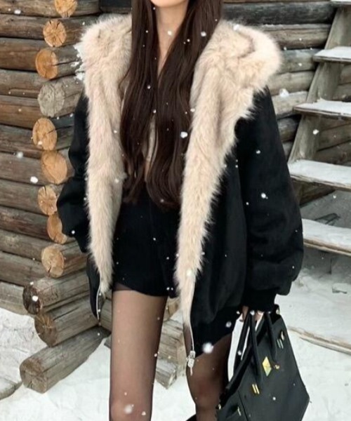 リバーシブルフード付きアウター