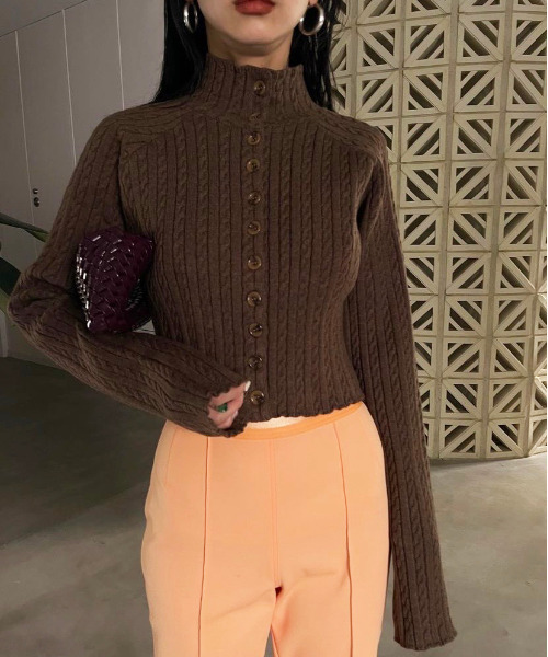 Ameri（アメリ）の「2WAY MINI CABLE KNIT CARDIGAN（ニット/セーター