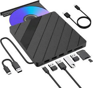 Jansicotek 8-in-1 External CD DVD Drive for Laptop, USB C Portable