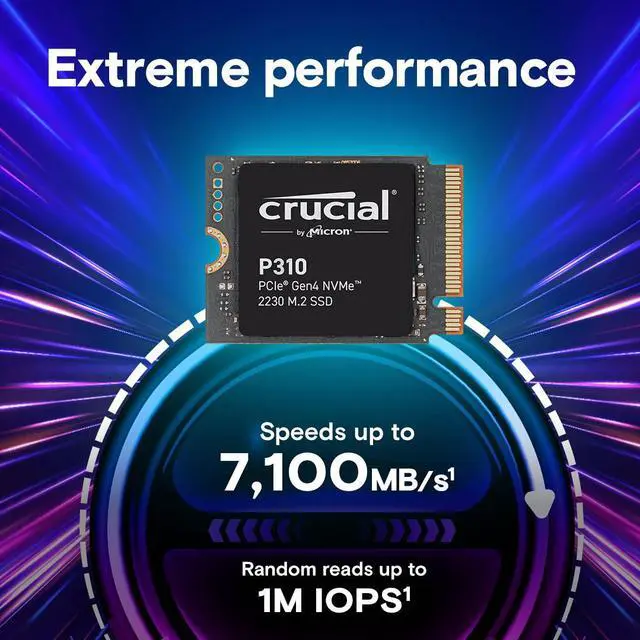 Crucial P310 1TB PCIe Gen4 2230 NVMe M.2 SSD - Up to 7,100 MB/s