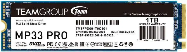 Team Group MP33 PRO M.2 2280 1TB PCIe 3.0 x4 with NVMe 1.3 3D NAND