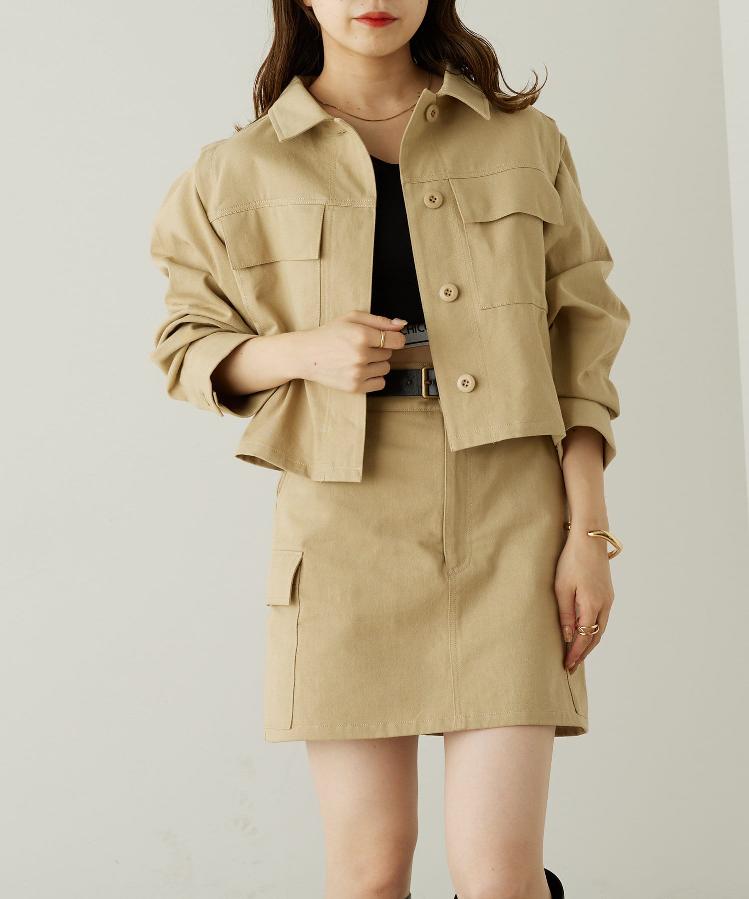 Chico】袖取り外しショート丈ミリタリーシャツジャケット | OUTLET