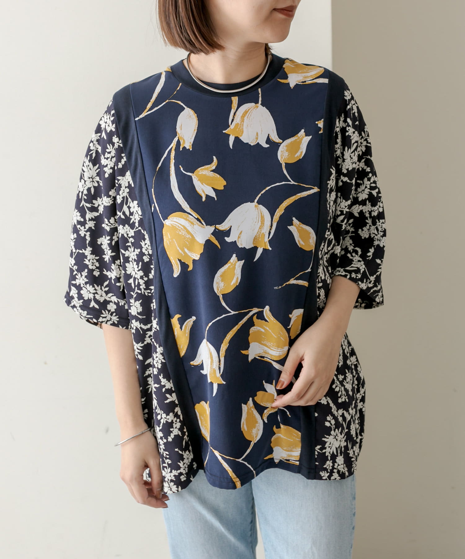 手洗い可》柄切り替えTシャツ【SUM1 STYLE(スミスタイル)】 | ear