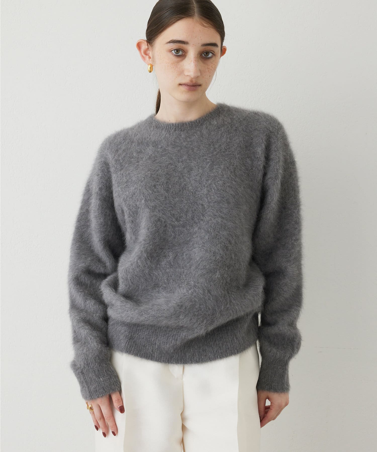 カシミヤ混クルーネックファーニット | Whim Gazette(ウィム ガゼット