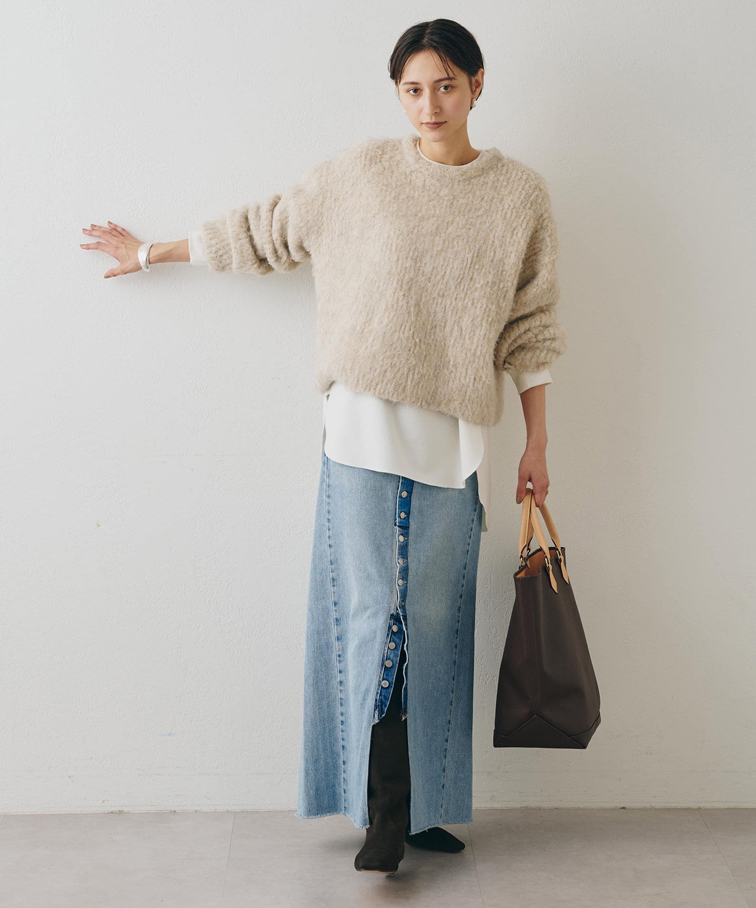 WEB限定カラー有り】ミックスヤーンクルーネックニットプルオーバー