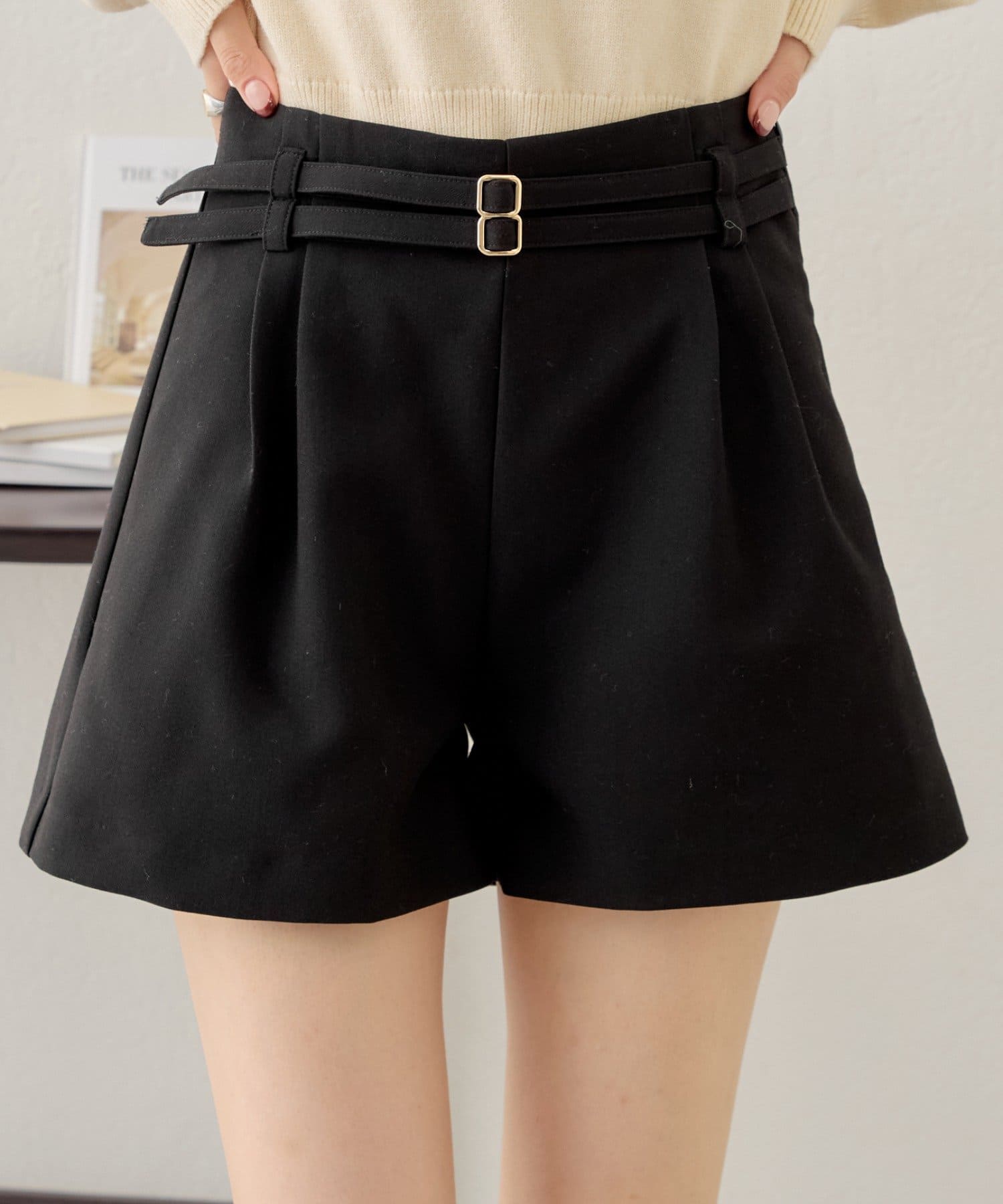 セットアップ対応】ダブルベルトキュロットショートパンツ | Chico