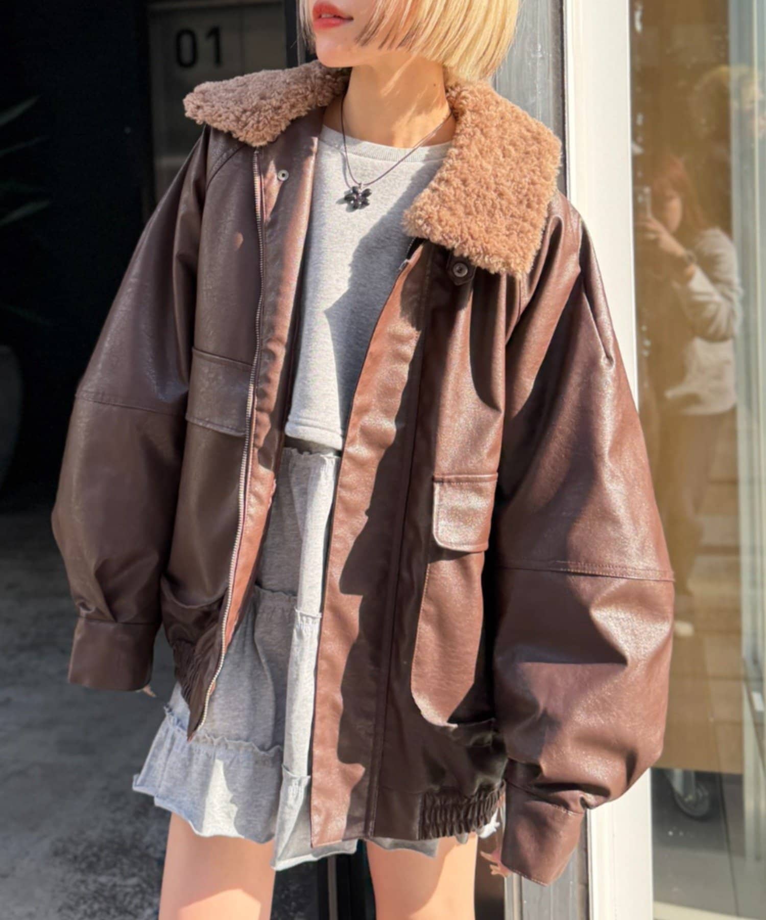 人気につきリバイバル！】【サイズ展開】ボア付きフェイクレザー