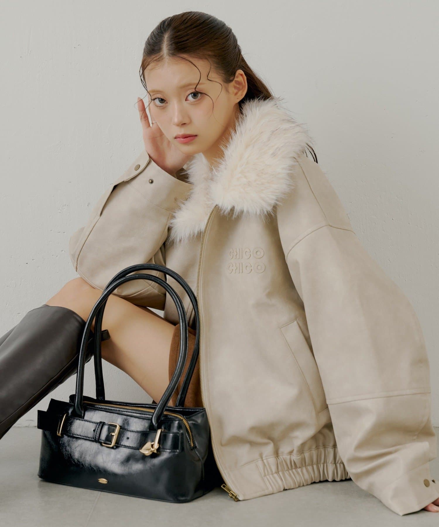 ファー取り外し可能】フェイクレザールーズジップブルゾン | Chico