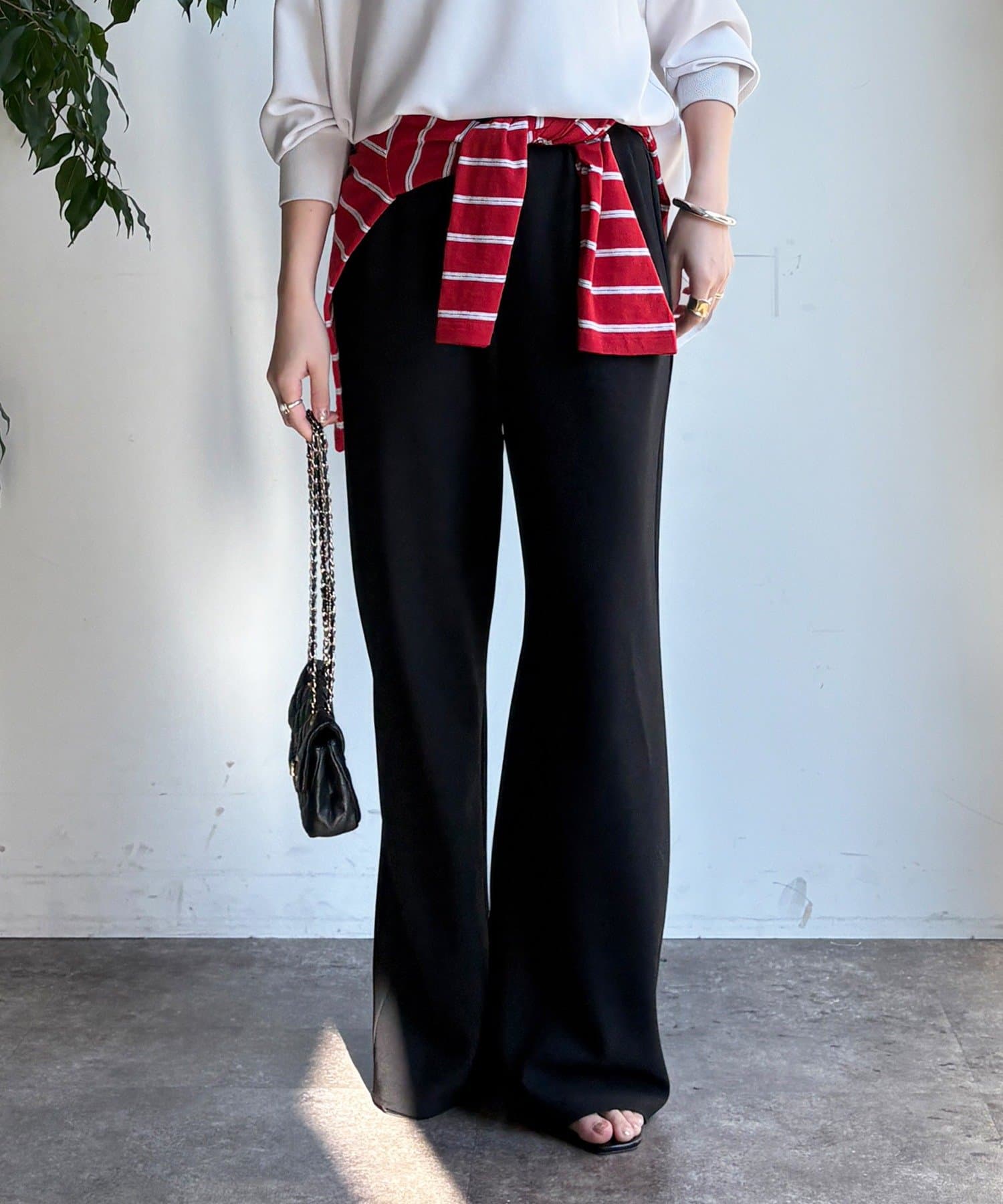 新色追加/叶えるパンツ/WEB限定】バイヤスセミフレアパンツ | DOUDOU