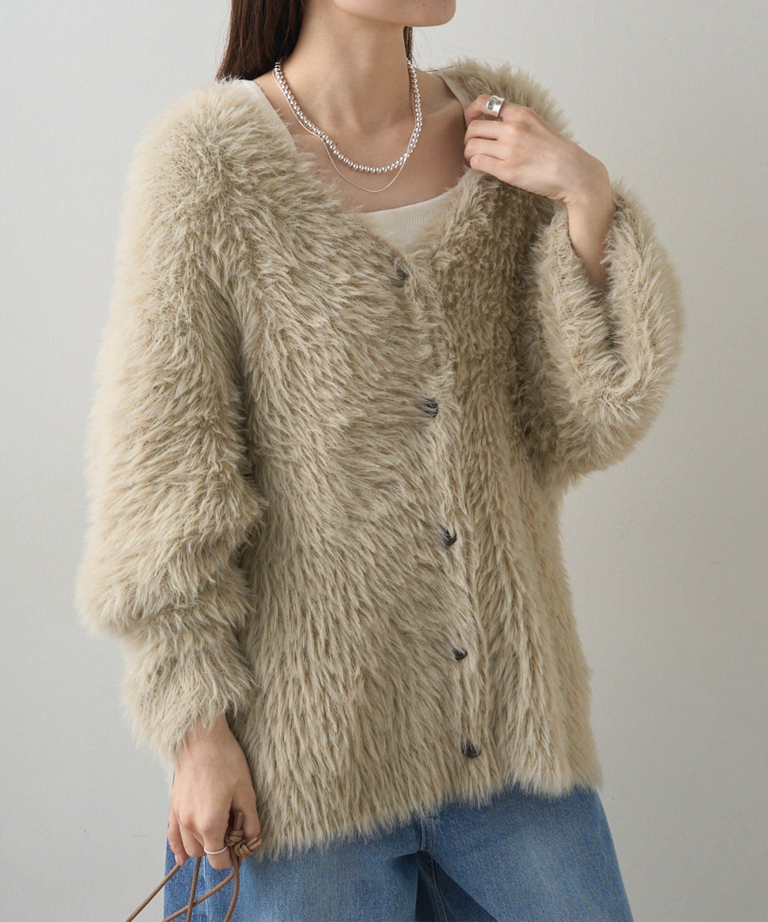 シャギーニットVネックカーディガン | PUAL CE CIN(ピュアルセシン