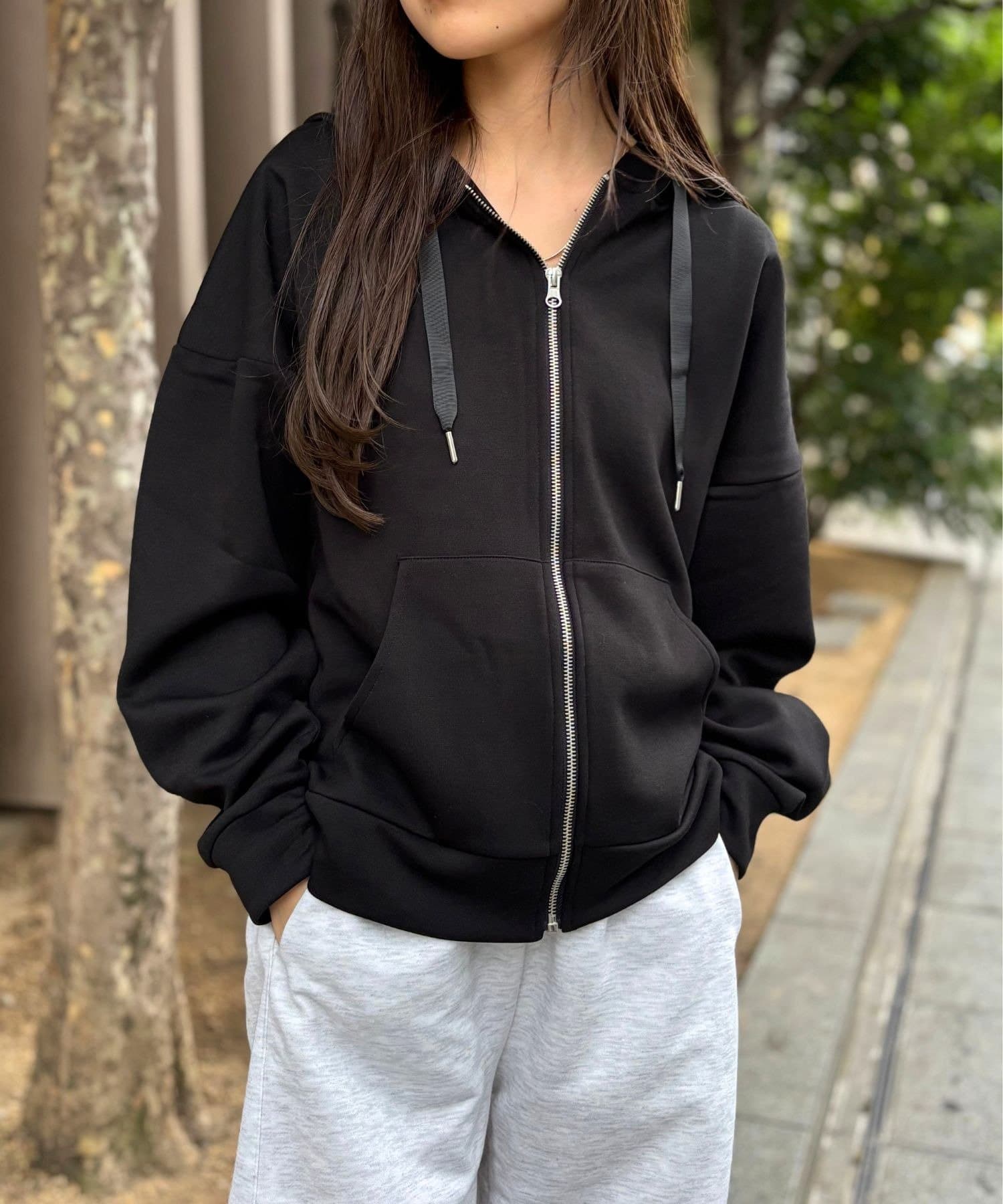 皺になりにくい・体型カバー】ダンボールドルマンジップパーカー