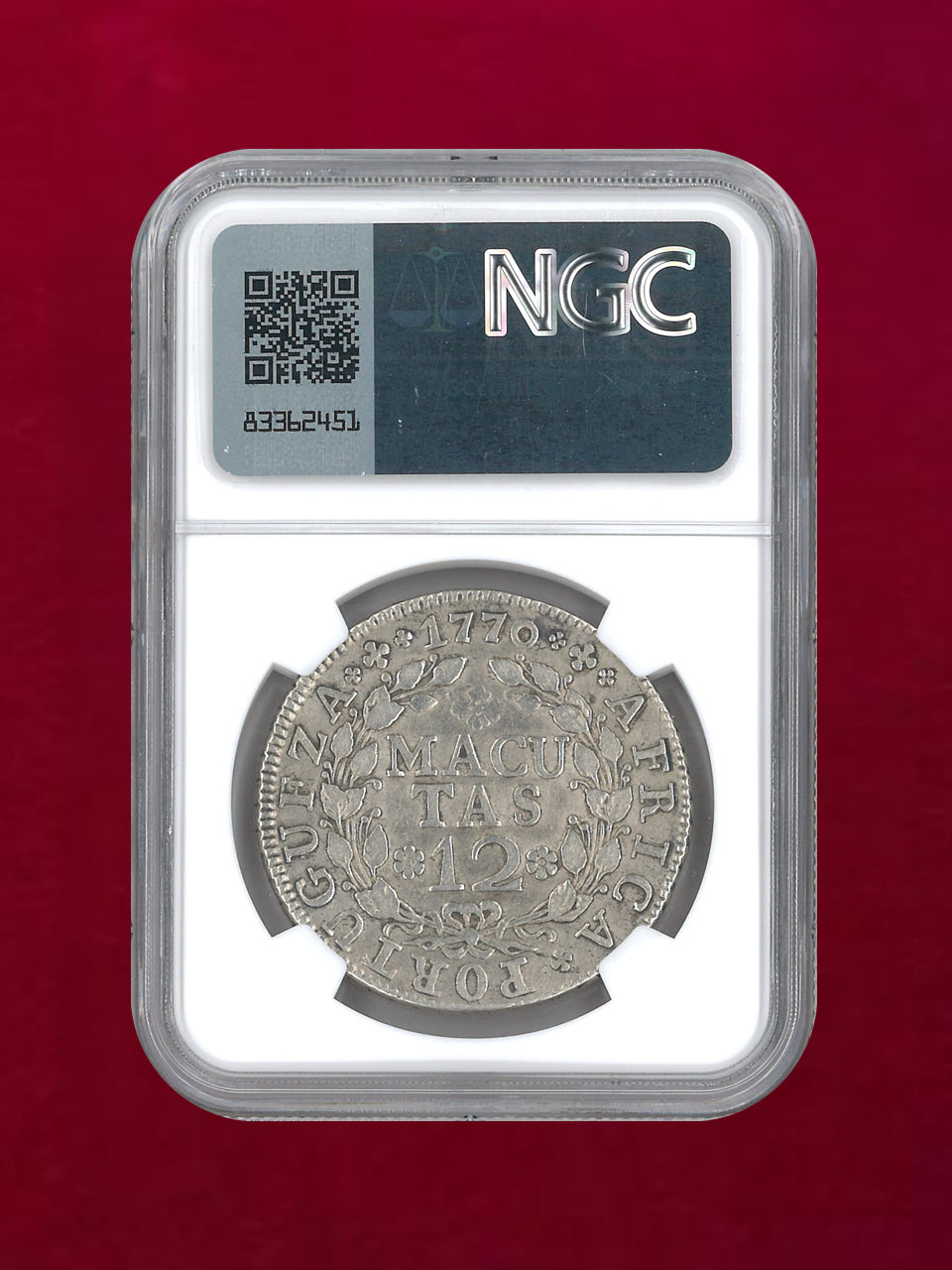 アンゴラ】12マクタス 銀貨 1770 NGC XF DETAILS HARSHLY CLEANED［B