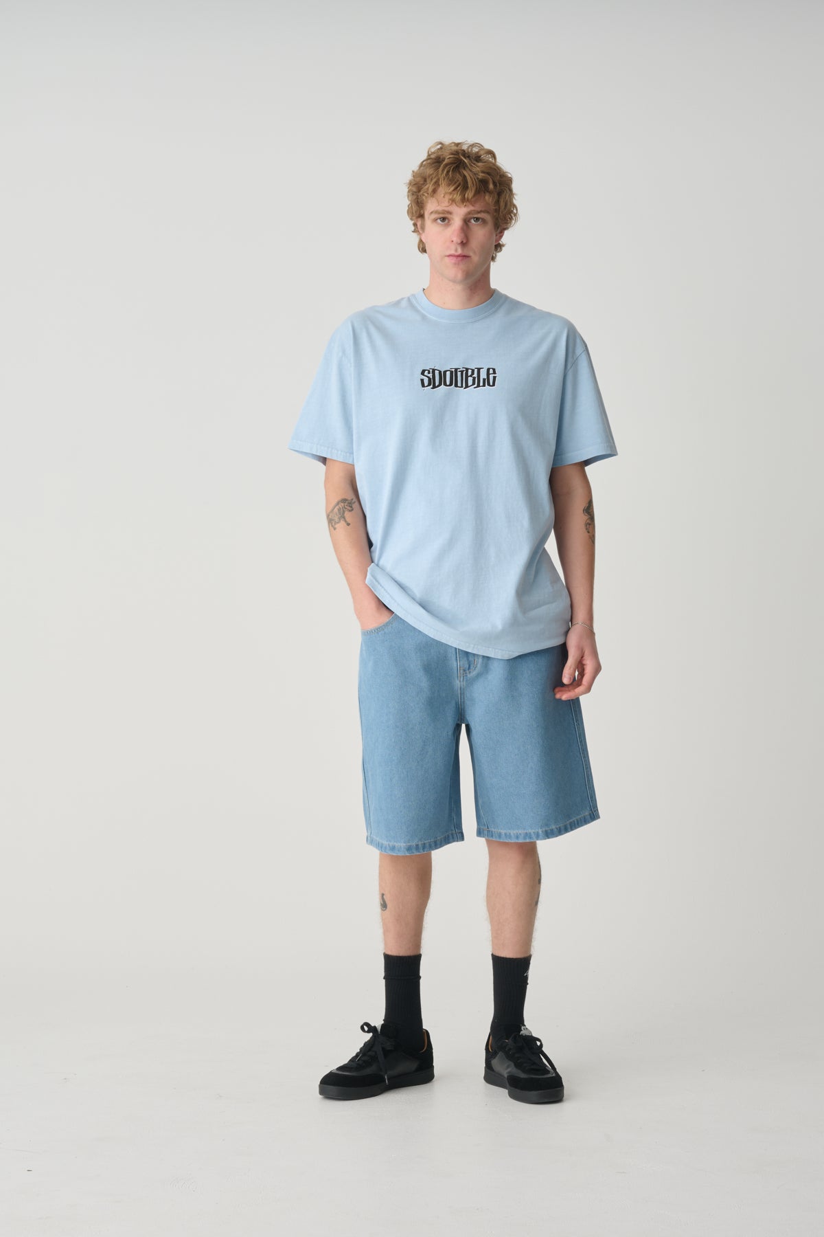 S-Double Denim Standard Short Mid Blue – Cold Wave Store