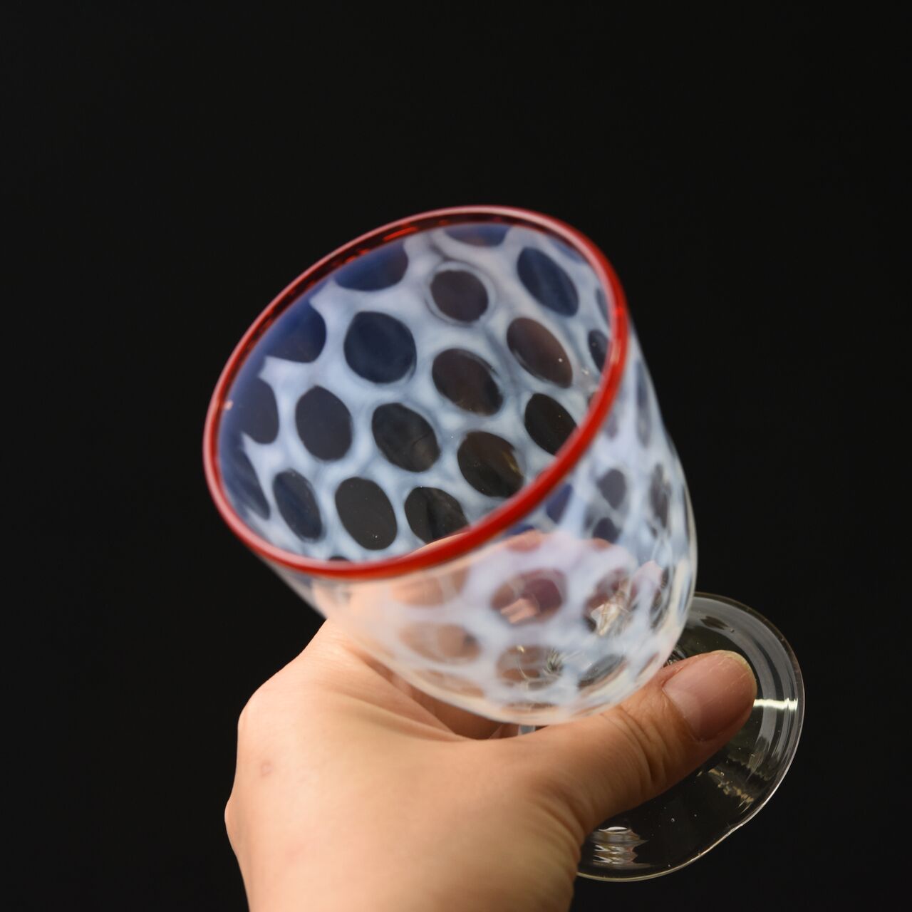 ガラス :: 水玉文赤縁なつめ形氷コップ | COTTOU.JP 骨董の通販