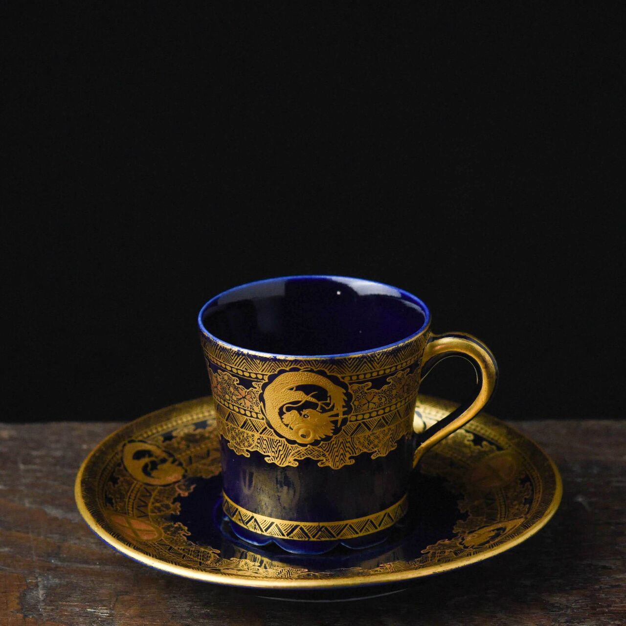 陶磁器 :: 7代目錦光山 京薩摩 瑠璃釉デミタスカップ&ソーサー