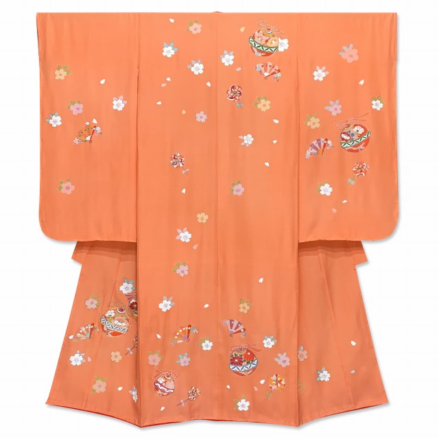 七五三 7歳 女の子用 日本製 正絹 金駒刺繍 絵羽付け 四つ身の着物