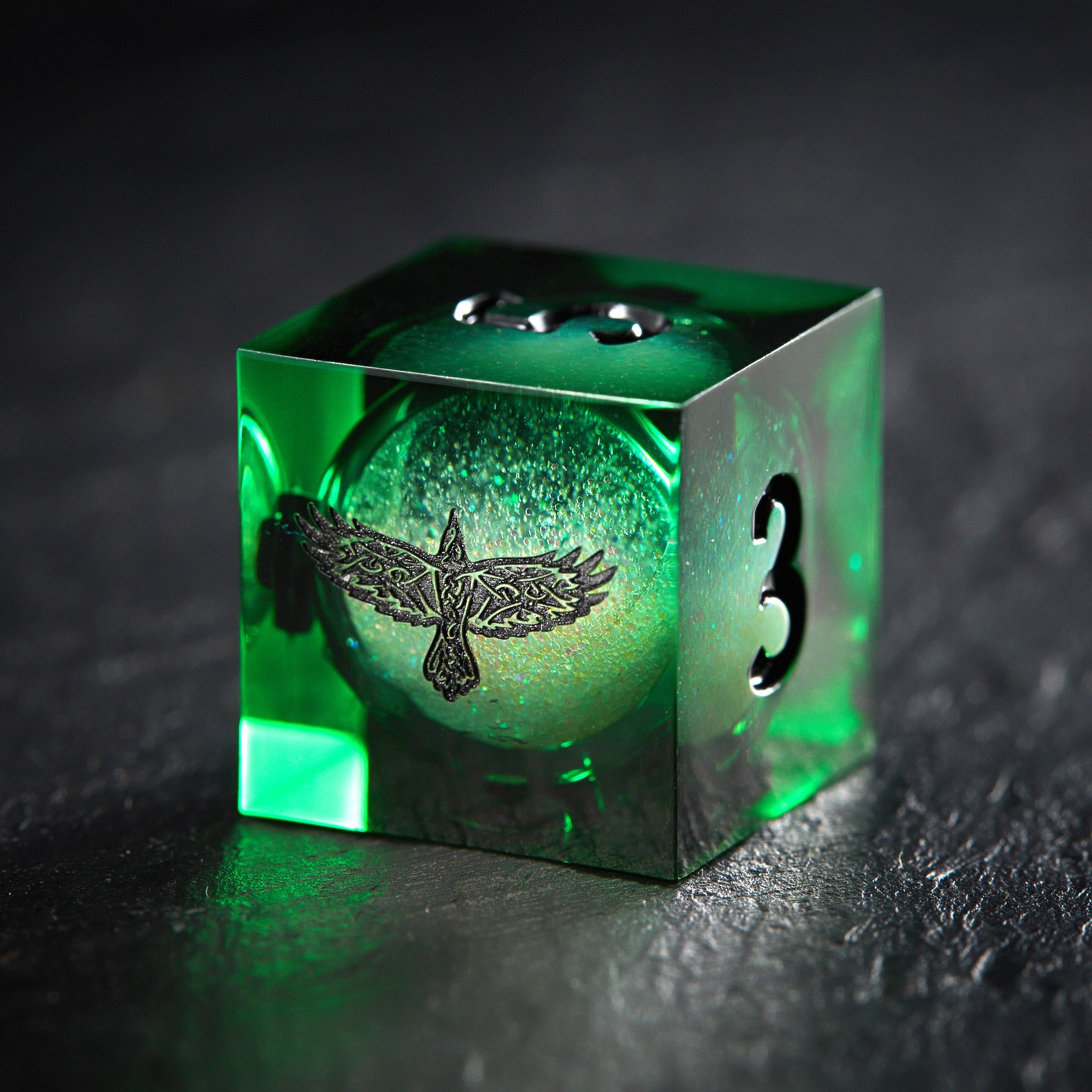 Green Liquid Core Resin Galaxy Dice Celtic Ravens Dice – CrystalMaggie