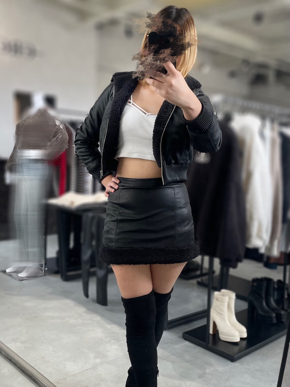 GYDAフーディーフェイクレザーボアコート – CROCHU