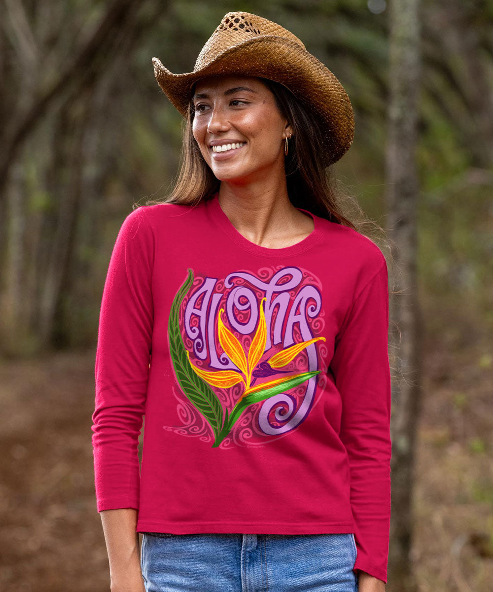 Wyland® Whale Tail T-Shirt | Women's Lavender Dyed Long Sleeve