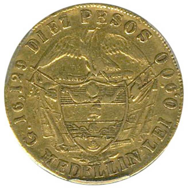 コロンビア 10ペソ金貨 1869 Fr104 KM141.2 PCGS XF45 (VF) | コイン
