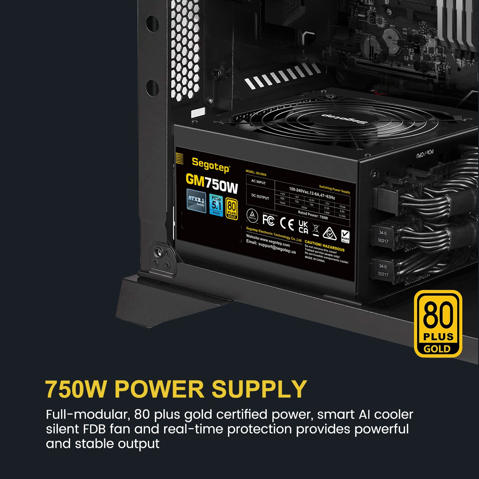 Segotep 750W PCIe 5.1 Full Modular 80 Plus Gold PSU ATX 3.1 Gaming