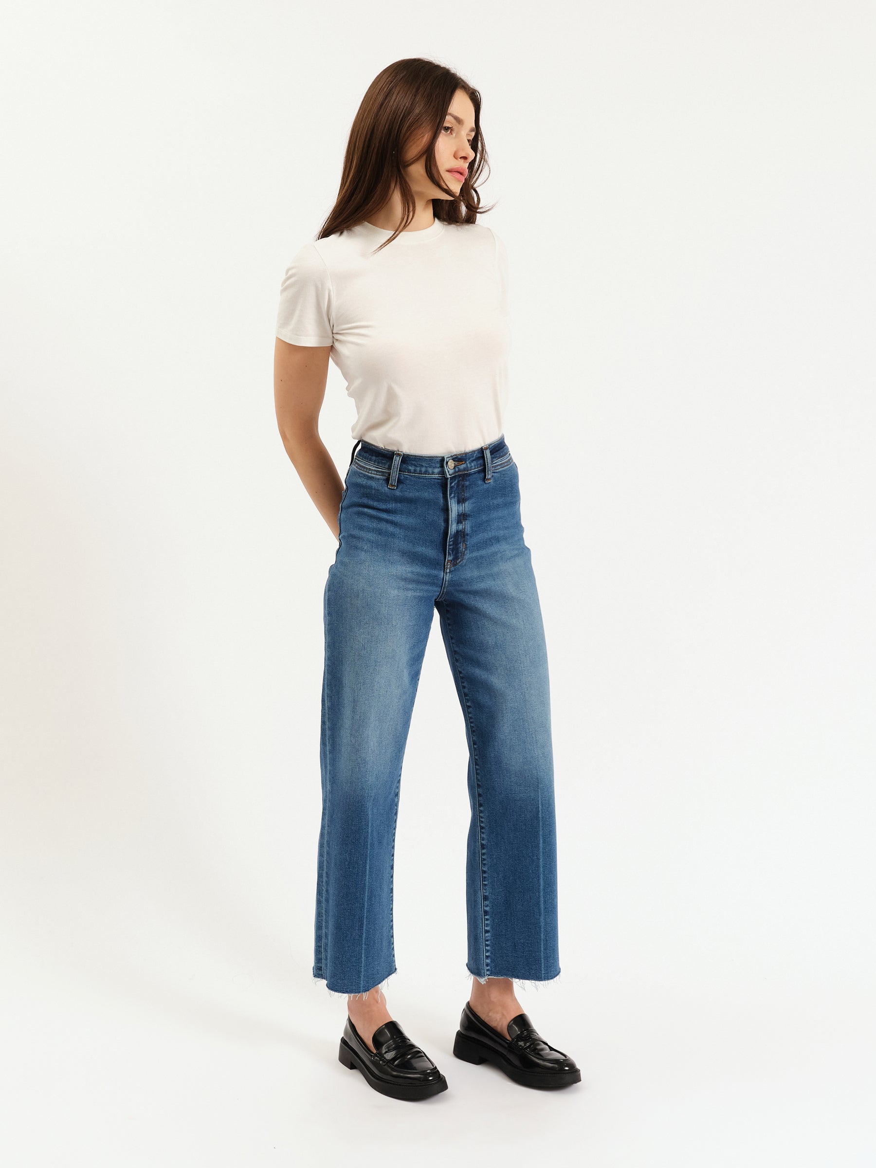 Pleaser High Rise Wide Ankle in Indigo Wave – Daze Denim