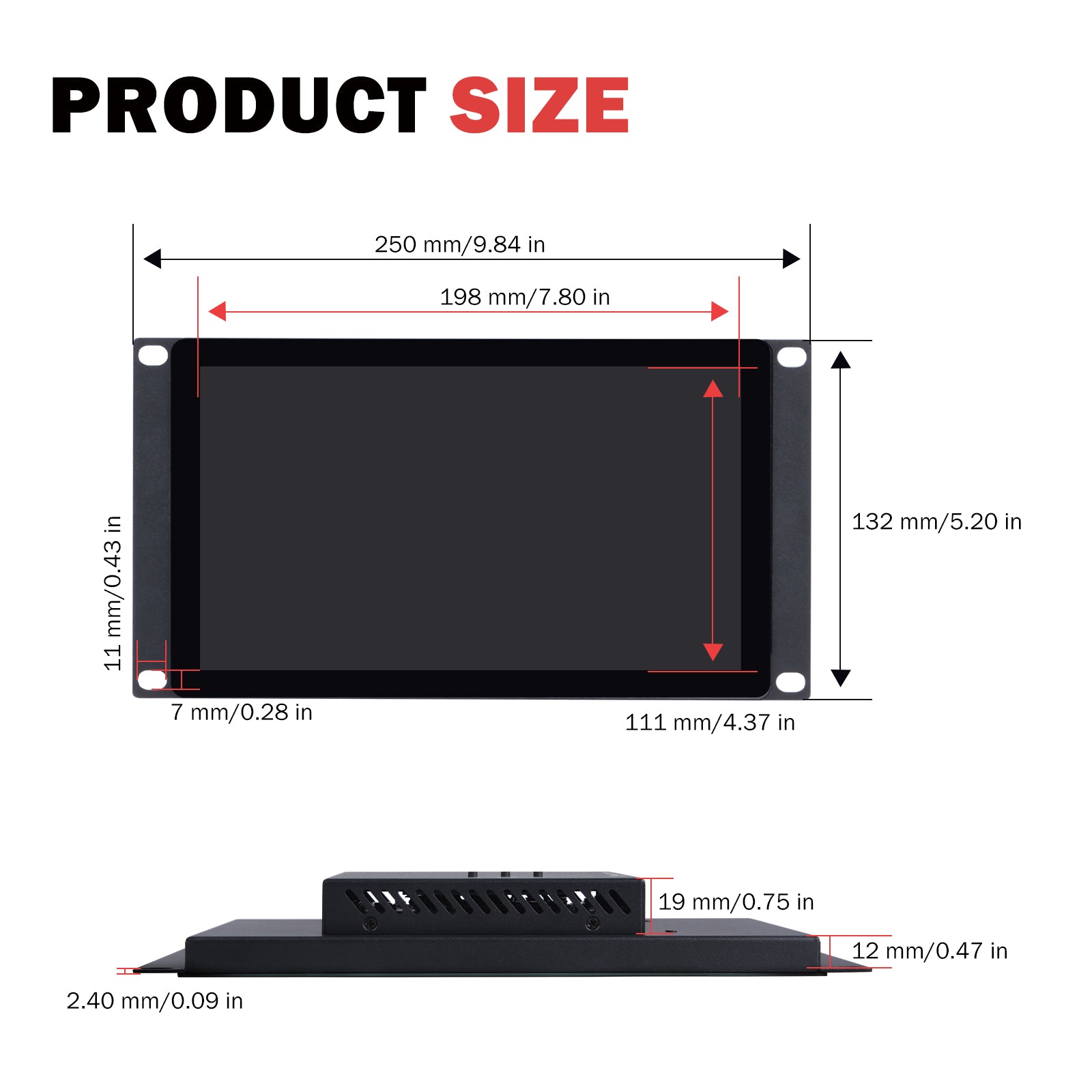 DeskPi 9 Inch 1280X720 TFT LCD Touch Screen 10 inch 3U Rack Mount