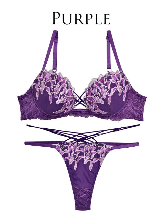 Reinest】ストリングパープルリーリエブラジャー&バック透けTバック